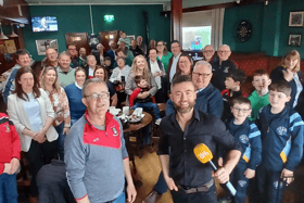 Deric Ó h'Artagáin, of Ireland AM on Virgin Media, got a warm welcome in The Street Bar in Kilteely