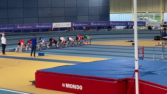 Carrick AC's Gerard O'Donnell win the Irish Life Health Athletics Ireland Senior Indoor 60m title