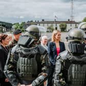 Minister Helen McEntee inspects soldiers at James Stephens Military Barracks. Photo: Comdt Alex Quigley, Irish Defence Forces