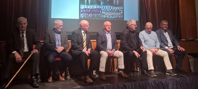Willie Bryan, Eugene Mulligan, Tony McTague, Sean Cooney, Fr Nick Clavin, Frank Monaghan and John Mollin at the big celebration evening.