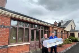 Patrick Davey & Aidan Conway pictured with the model of Knockloughrim railway station