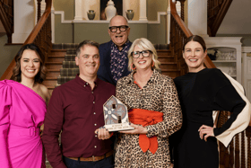 Winners of Home of the Year 2025 Amy and Eoin Martin with judges Hugh Wallace, Amanda Bone, and Siobhan Lam