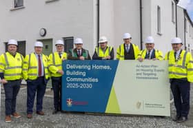 James Browne TD, and Minister of State Charlie McConalogue TD, with M.L. Quinn Construction Ltd Contractors and Council Staff at the sod-turning for Ard Na Glaise, Kilmacrennan. 