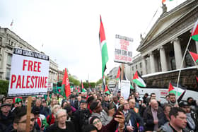 Protesters at a rally called by the Ireland-Palestine Solidarity Campaign
