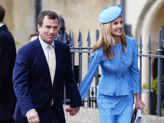 Peter Phillips and Harriet Sperling after attending the Easter Service at St George’s Chapel, Windsor