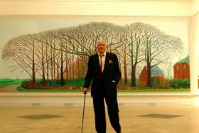 Bradford artist David Hockney unveils his Bigger Trees Near Water, created in 2007 and the largest picture ever to be displayed at the Summer Exhibition of the Royal Academy of Arts in London