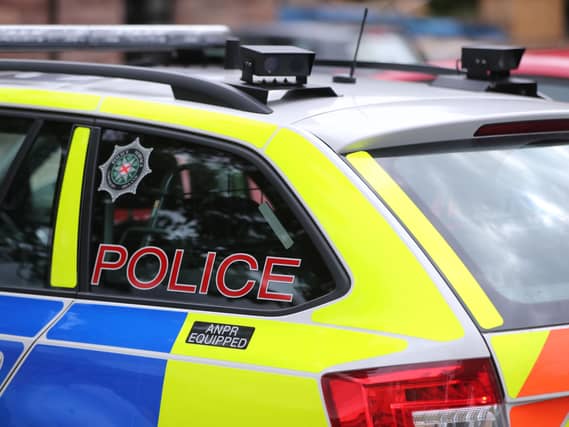 View of the rear of a PSNI vehicle