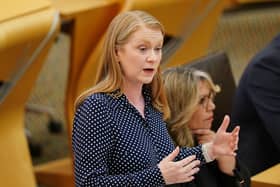 Shirley-Anne Somerville speaking in a debate
