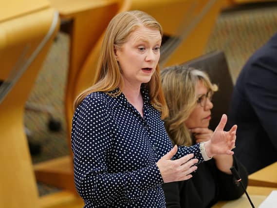 Shirley-Anne Somerville speaking in a debate