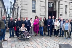 John McDevitt with family & supporters outside the Court of Appeal at a previous sitting in June.