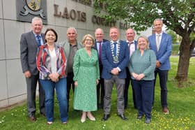 New chair of Portlaoise Municipal District, Cllr Barry Walsh, with vice chair Cllr Catherine Fitzgerald, Cllr Marie Tuohy, Cllr Pady Buggy, Cllr John Joe Fennelly, Cllr Tommy Mulligan and Cllr Caroline Dwane Stanley and Laois County Council officials Simon Walton and Wes Wilkinson, on his election on June 17.