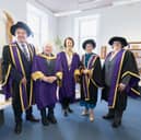 Pictured from left to right: Dr Billy Bennett (ATU Registrar and Chief Academic Officer), Michael D Higgins (Former President of Ireland), Mary V Mullin (Founder member of the Crafts Council of Ireland), Dr Orla Flynn (ATU President) and Maura McNally, SC, (Chair of Governing Body).  