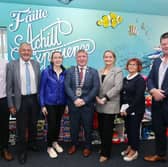 L-R: Malcolm Cooney CFÁA, Michael Holmes, Pam Ní Thaidhg – Údarás na Gaeltachta, Cathaoirleach of Mayo County Council – Cllr Sean Carey, Pamela O’Boyle – CFÁA, Majella Gallagher – CFÁA & Cllr Paul McNamara