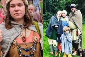 Imogen Allen in costume and with her family