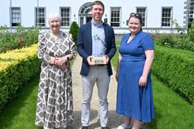 Cathaoirleach of Kilkenny County Council Cllr Mary Hilda Cavanagh, Huwmo Limited founder Shane Doherty and Head of Enterprise, Local Enterprise Office Kilkenny, Aileen McGrath