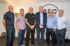 (L-R) Pictured at ARC Fitness HQ is ARC Board Member Sam Barbee and Chris Sinclair, ARC Founder and Strategic Coordinator Gary Rutherford, Mike Farrar, the Permanent Secretary of the Department of Health, ARC Board Chairman Bernard Murray-Gates and ARC Board Member, Mark Johnston.