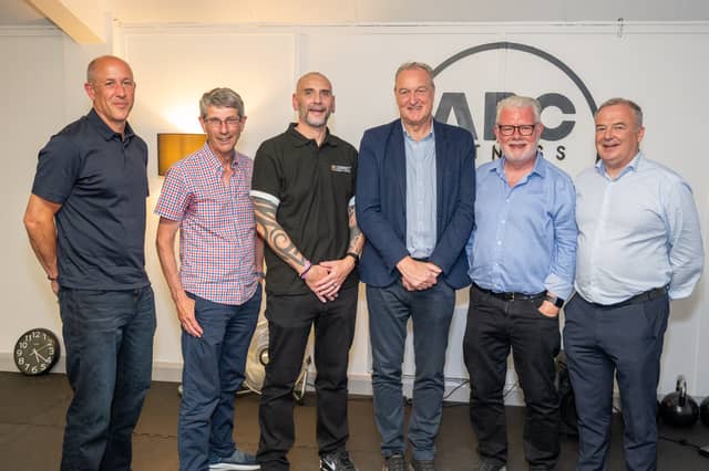 (L-R) Pictured at ARC Fitness HQ is ARC Board Member Sam Barbee and Chris Sinclair, ARC Founder and Strategic Coordinator Gary Rutherford, Mike Farrar, the Permanent Secretary of the Department of Health, ARC Board Chairman Bernard Murray-Gates and ARC Board Member, Mark Johnston.