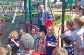 Laois County Council Cathaoirleach Cllr Barry Walsh officially opens the new playground in Ballyroan
