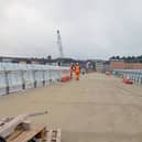 Workers on site at the new new bridge in Waterford city