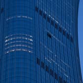 The surface of the CITIC Tower also known as Zun Tower is damaged in Beijing