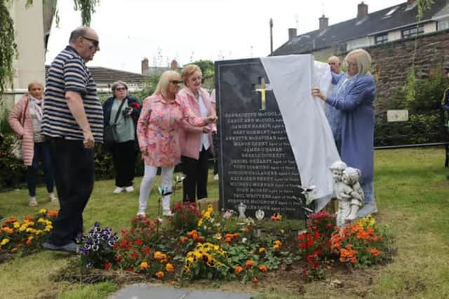 Unveiling of the memorial stone in the Forever Young Memorial Garden in August 2022.