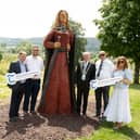 Cathaoirleach Cllr Kieran Bourke and councillors at the official unveiling of the Gráinne Mhaol sculpture in Castle Park.