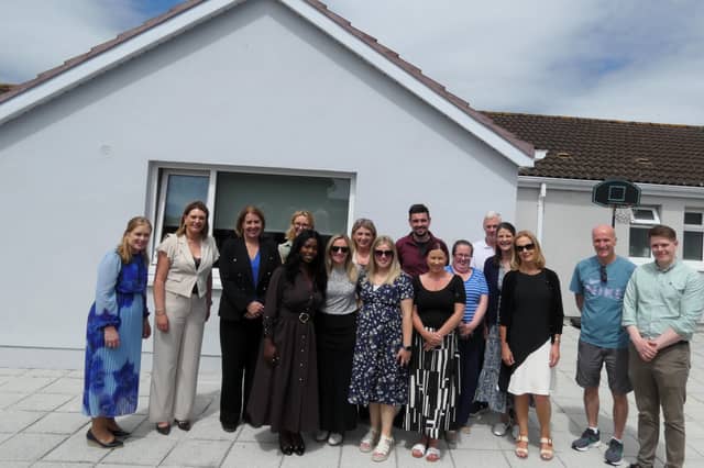 Chief Executive Officer of the HSE Anne O’ Connor with HSE colleagues and service users, when visiting the KITE day services centre at Cedarwood, Loughboy, Kilkenny.