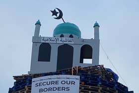 The bonfire with a replica mosque in Moygashel, Co Tyrone