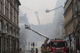 A fire engine in Union Street Glasgow after the major blaze