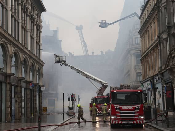 A fire engine in Union Street Glasgow after the major blaze