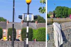Left: Young swimmers jumping from the wall of John's Quay, and right: A bathing towel left by teens jumping from the Lady Desart Bridge