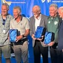 Morton Games Director Noel Guiden, 1976 Olympians Eamonn Coghlan, Danny McDaid & Eddie Leddy and Michael Kearney (President Clonliffe Harriers) pictured when they were honoured at last Friday’s Morton Games International meeting in Dublin