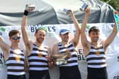 Fintan Earley, second from right, celebrates with his Cork BC teammates after the Men's Senior Coxless Four title at the Irish National Rowing Championships at the National Rowing Centre in Cork
