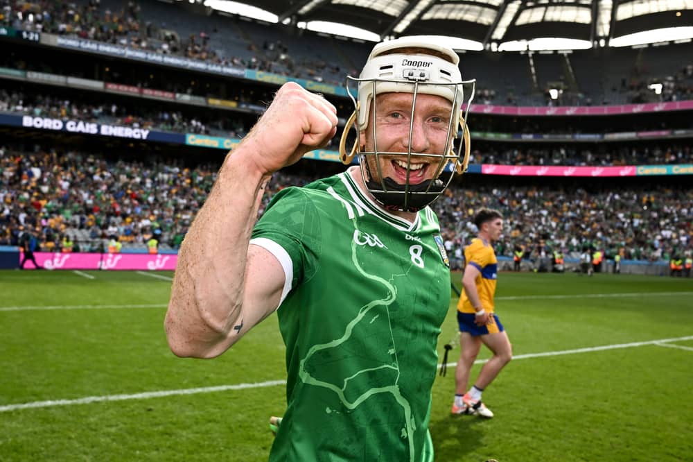 Limerick captain Cian Lynch celebrates after his side's victory over Clare