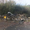 A damaged wall at the bend on the Westport to Louisburgh road at Killadangan. 