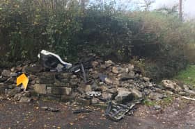 A damaged wall at the bend on the Westport to Louisburgh road at Killadangan. 