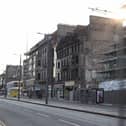 View of a building showing signs of severe fire damage