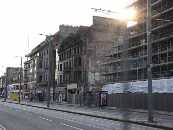 View of a building showing signs of severe fire damage