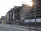View of a building showing signs of severe fire damage