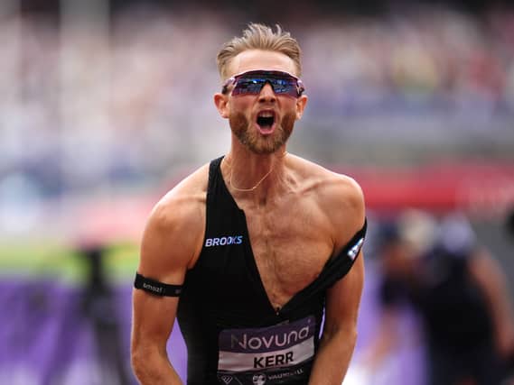 Josh Kerr celebrates breaking the mile world record