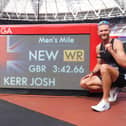 Great Britain’s Josh Kerr celebrates after winning and breaking a world record in the Men’s 1 Mile final during the Novuna London Athletics Meet at the London Stadium.