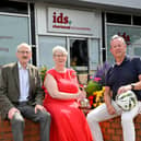 Roger Dallas, Partner at IDS Chartered Accountants, Victor Leonard, Chairperson of the Budget Energy SuperCupNI and Alison Wallace, Partner at IDS Chartered Accountants, celebrate 30 years of partnership between IDS Chartered Accountants and the Budget Energy SuperCupNI ahead of the 43rd edition of the internationally renowned youth football tournament.  