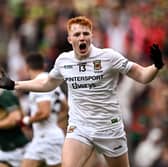 Pictured is All Ireland winner Darragh Beirne in Mayo’s white jersey which is available to pre-order now.