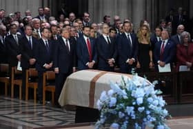 Leaders including Donald Trump before Lindsey Graham's casket