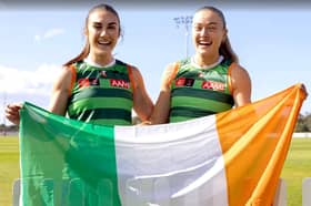 Leitrim's Eilish O'Dowd pictured with fellow GWS Giants and Dublin player Grace Kos ahead of Saturday's historic AFLW Australia and Ireland clash Picture: AFL.ie