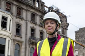 Jenny Gilruth in a hard hat and hi-vis on Princes Street