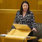 Monica Lennon standing while speaking in Holyrood