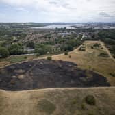 Scorched areas of grassland after weekend fires in Waltham Abbey, Essex