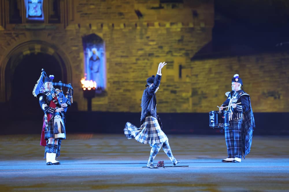 Performers during a preview of the Royal Edinburgh Military Tattoo at Edinburgh Castle