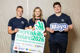 Pictured are Tom Finan, Rachel Kearney and Conor Martin, who will display their skills at WorldSkills 2026